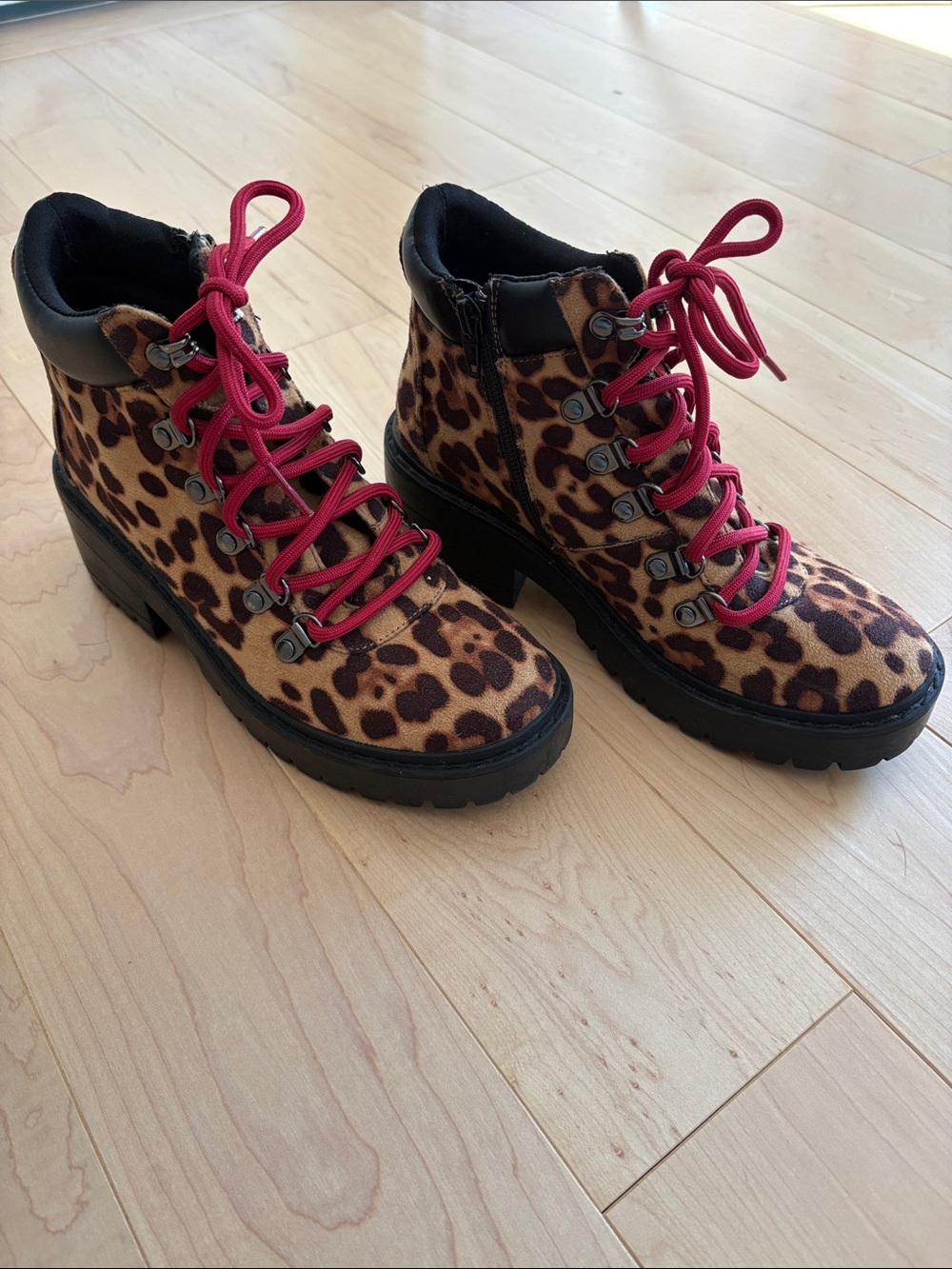 Leopard Print Skechers Boots with Red Laces